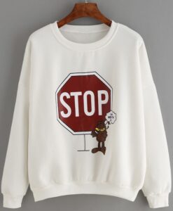 Dropped Shoulder Seam Letter Print White Sweatshirt AY