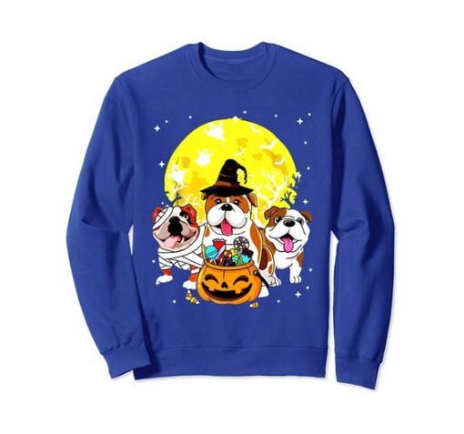 Funny Three Bulldog Mummy Witch Dog Moon Ghosts Halloween Sweatshirt ZNF08