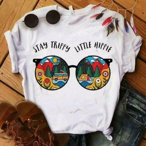 Glasses Stay Trippy Little Hippie Ladies T-Shirt ZNF08