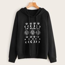 Graphic Print Drawstring Hooded Sweatshirt ZNF08