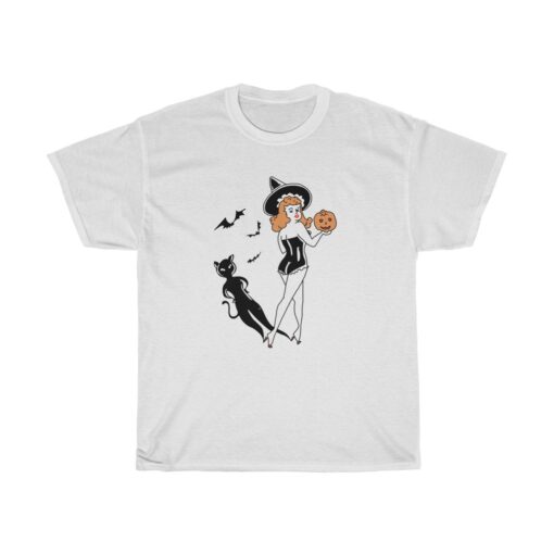 HALLOWEEN VINTAGE REDHEAD PIN UP WITCH T SHIRT