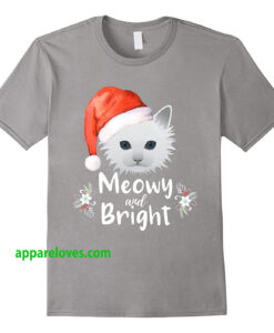 Meowy and Bright Merry Christmas Cat White Kitty T Shirt THD