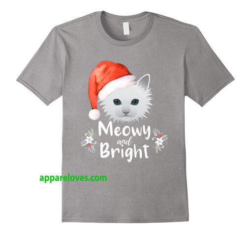 Meowy and Bright Merry Christmas Cat White Kitty T Shirt THD