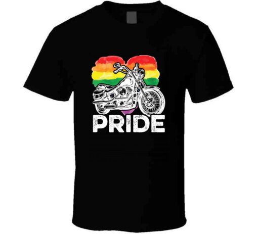 Pride Lgbtq Rainbow Heart Motorcycle T Shirt