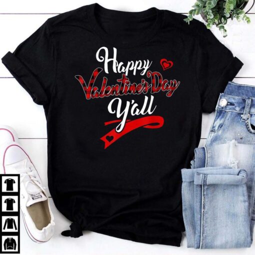 Red Plaid Happy Valentine's Day Y'all T-Shirt ZNF08