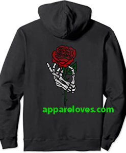 Skeleton Hand Holding Rose Hoodie (BACK)THD