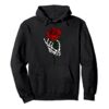 Skeleton Hand Holding Rose Hoodie THD