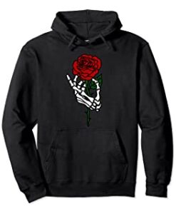 Skeleton Hand Holding Rose Hoodie THD