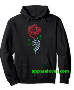 Skeleton Hand Red Rose Flower Hoodie THD