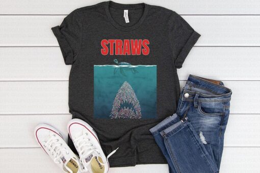 Straws Turtles Jaws Shark TShirt ZNF08