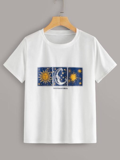 Sun Moon Star Print Tee T-Shirt ZNF08